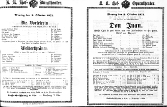 Theaterzettel (Oper und Burgtheater in Wien) 18711002 Seite: 1
