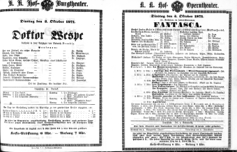 Theaterzettel (Oper und Burgtheater in Wien) 18711003 Seite: 1