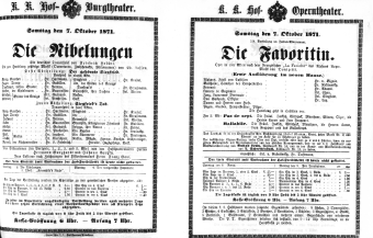 Theaterzettel (Oper und Burgtheater in Wien) 18711007 Seite: 1
