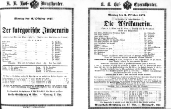 Theaterzettel (Oper und Burgtheater in Wien) 18711009 Seite: 1