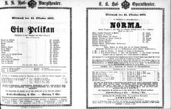 Theaterzettel (Oper und Burgtheater in Wien) 18711011 Seite: 1