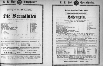Theaterzettel (Oper und Burgtheater in Wien) 18711013 Seite: 1