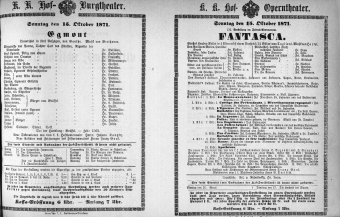 Theaterzettel (Oper und Burgtheater in Wien) 18711015 Seite: 1