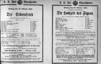 Theaterzettel (Oper und Burgtheater in Wien) 18711017 Seite: 1