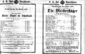 Theaterzettel (Oper und Burgtheater in Wien) 18711019 Seite: 1