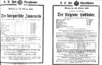 Theaterzettel (Oper und Burgtheater in Wien) 18711023 Seite: 1