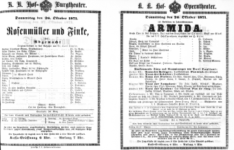 Theaterzettel (Oper und Burgtheater in Wien) 18711026 Seite: 1