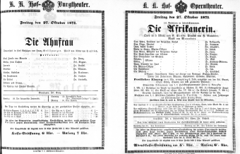 Theaterzettel (Oper und Burgtheater in Wien) 18711027 Seite: 1