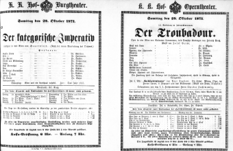 Theaterzettel (Oper und Burgtheater in Wien) 18711028 Seite: 1