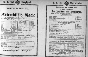 Theaterzettel (Oper und Burgtheater in Wien) 18711029 Seite: 1