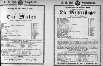 Theaterzettel (Oper und Burgtheater in Wien) 18711030 Seite: 1