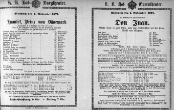Theaterzettel (Oper und Burgtheater in Wien) 18711101 Seite: 1