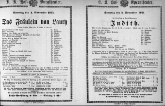Theaterzettel (Oper und Burgtheater in Wien) 18711104 Seite: 1
