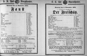 Theaterzettel (Oper und Burgtheater in Wien) 18711105 Seite: 1