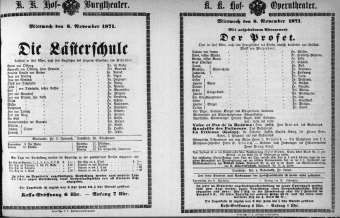 Theaterzettel (Oper und Burgtheater in Wien) 18711108 Seite: 1