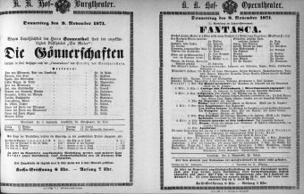 Theaterzettel (Oper und Burgtheater in Wien) 18711109 Seite: 1