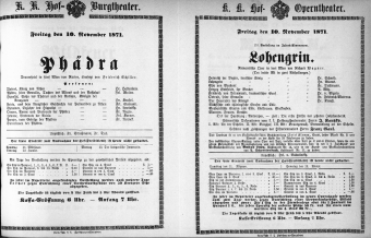 Theaterzettel (Oper und Burgtheater in Wien) 18711110 Seite: 1