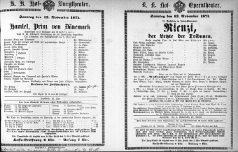 Theaterzettel (Oper und Burgtheater in Wien) 18711112 Seite: 1