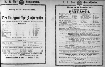 Theaterzettel (Oper und Burgtheater in Wien) 18711113 Seite: 1