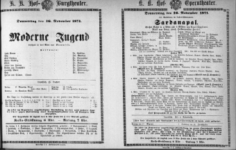Theaterzettel (Oper und Burgtheater in Wien) 18711116 Seite: 1