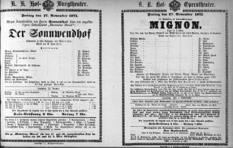 Theaterzettel (Oper und Burgtheater in Wien) 18711117 Seite: 1