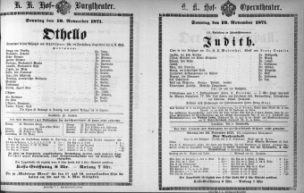 Theaterzettel (Oper und Burgtheater in Wien) 18711119 Seite: 1
