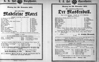 Theaterzettel (Oper und Burgtheater in Wien) 18711120 Seite: 1