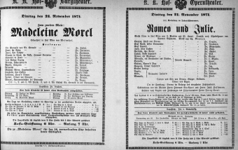 Theaterzettel (Oper und Burgtheater in Wien) 18711121 Seite: 1