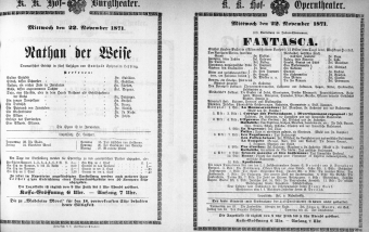 Theaterzettel (Oper und Burgtheater in Wien) 18711122 Seite: 1