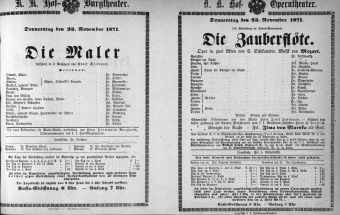 Theaterzettel (Oper und Burgtheater in Wien) 18711123 Seite: 1