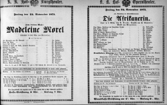 Theaterzettel (Oper und Burgtheater in Wien) 18711124 Seite: 1