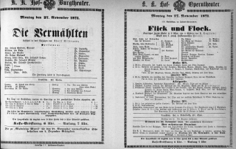 Theaterzettel (Oper und Burgtheater in Wien) 18711127 Seite: 1