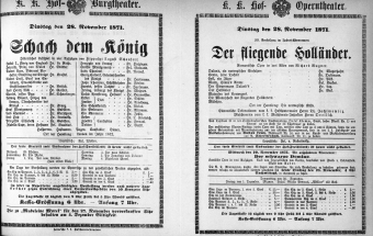 Theaterzettel (Oper und Burgtheater in Wien) 18711128 Seite: 1