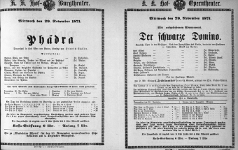Theaterzettel (Oper und Burgtheater in Wien) 18711129 Seite: 1