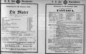 Theaterzettel (Oper und Burgtheater in Wien) 18711130 Seite: 1