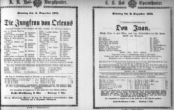 Theaterzettel (Oper und Burgtheater in Wien) 18711203 Seite: 1