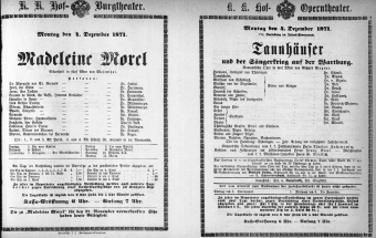 Theaterzettel (Oper und Burgtheater in Wien) 18711204 Seite: 1