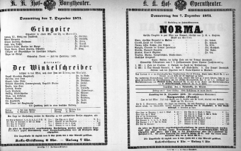 Theaterzettel (Oper und Burgtheater in Wien) 18711207 Seite: 1