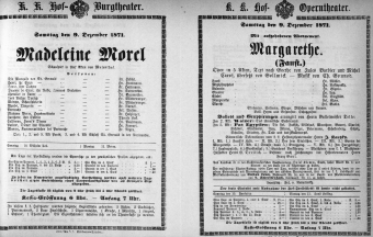Theaterzettel (Oper und Burgtheater in Wien) 18711209 Seite: 1