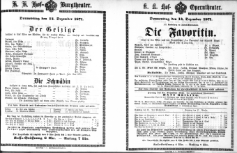 Theaterzettel (Oper und Burgtheater in Wien) 18711214 Seite: 1