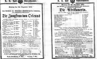 Theaterzettel (Oper und Burgtheater in Wien) 18711225 Seite: 1