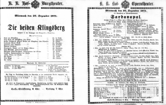 Theaterzettel (Oper und Burgtheater in Wien) 18711227 Seite: 1