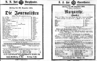 Theaterzettel (Oper und Burgtheater in Wien) 18711229 Seite: 1
