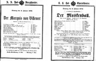 Theaterzettel (Oper und Burgtheater in Wien) 18720102 Seite: 1