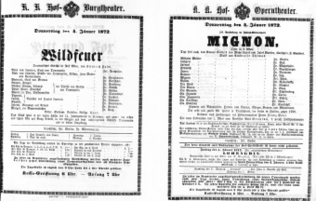 Theaterzettel (Oper und Burgtheater in Wien) 18720104 Seite: 1