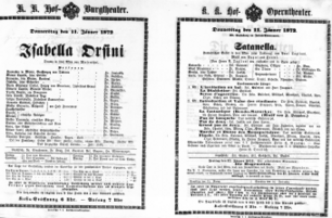 Theaterzettel (Oper und Burgtheater in Wien) 18720111 Seite: 1