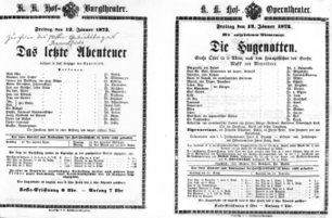 Theaterzettel (Oper und Burgtheater in Wien) 18720112 Seite: 1