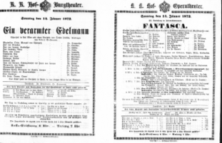 Theaterzettel (Oper und Burgtheater in Wien) 18720114 Seite: 1