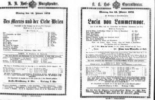 Theaterzettel (Oper und Burgtheater in Wien) 18720115 Seite: 1