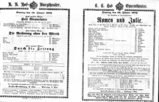 Theaterzettel (Oper und Burgtheater in Wien) 18720116 Seite: 1